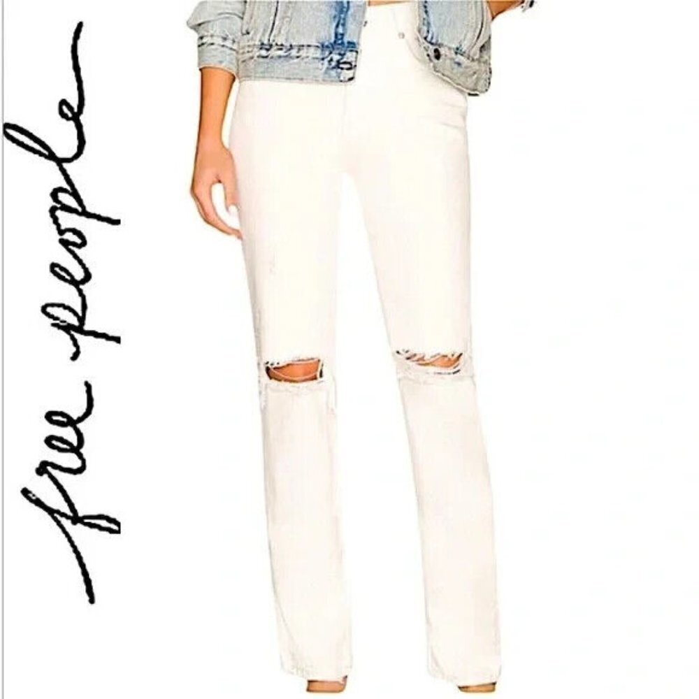WE the Free - Free People Womens jeans sz 30 "the Lasso" white distressed denim